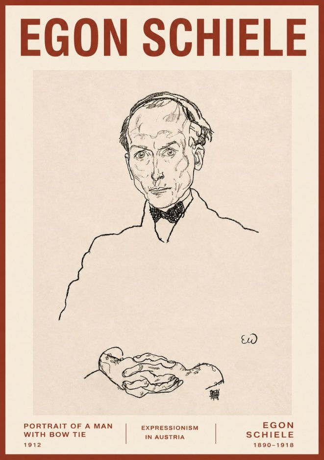 Schiele Portrait of a Man with Bow Tie, 1912 No3 - Poszter