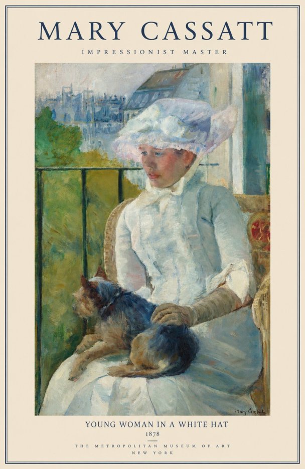 Mary Cassatt Young Woman in a White Hat No1 - Poszter