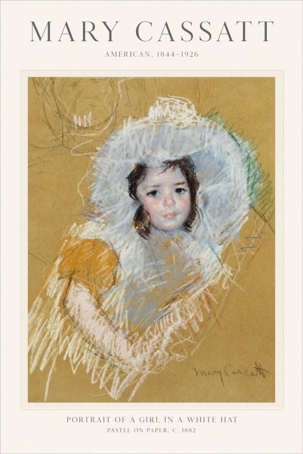 Mary Cassatt Portrait of a Girl in a White Hat No1 - Poszter