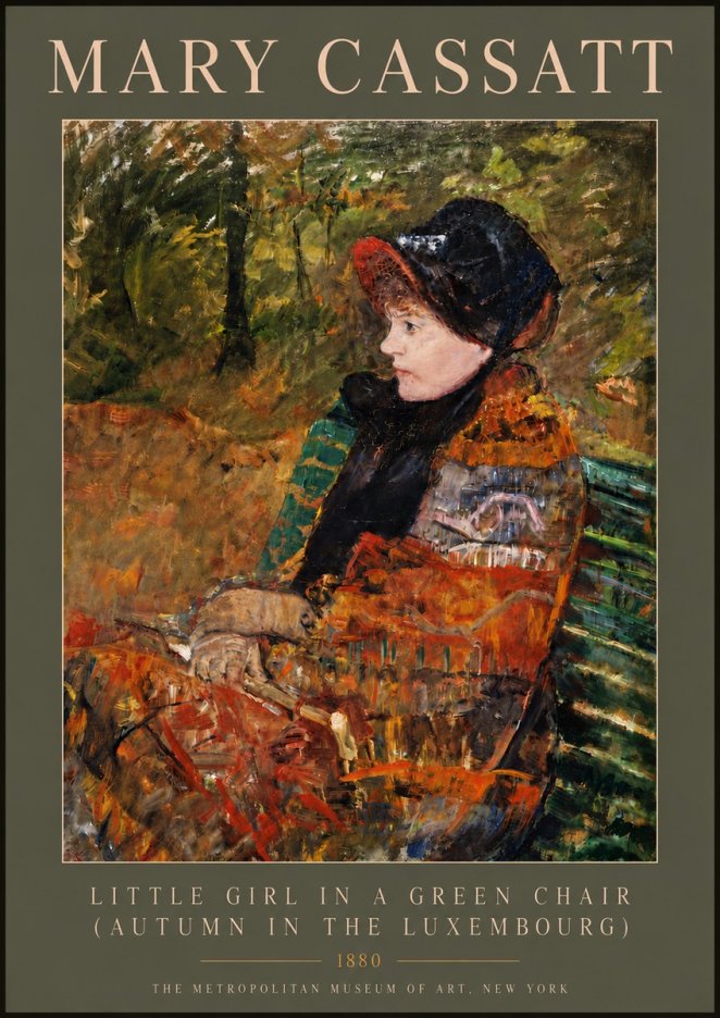 Mary Cassatt Little Girl in a Green Chair (Autumn in the Luxembourg) No5 - Poszter