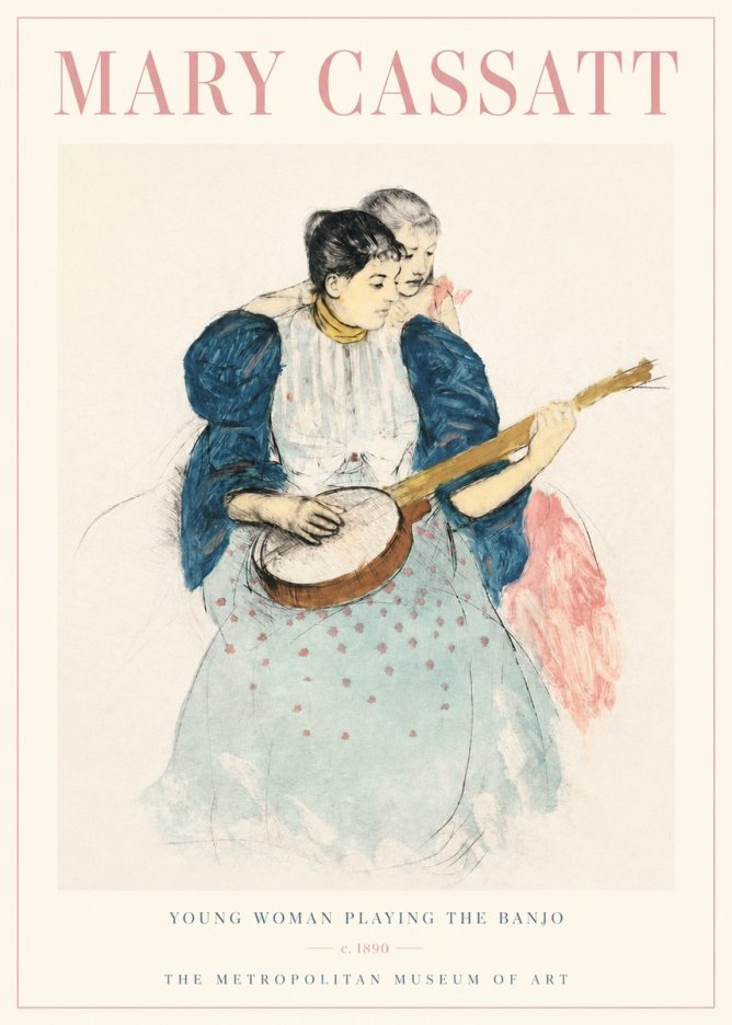 Mary Cassatt Young Woman Playing the Banjo No3 - Poszter