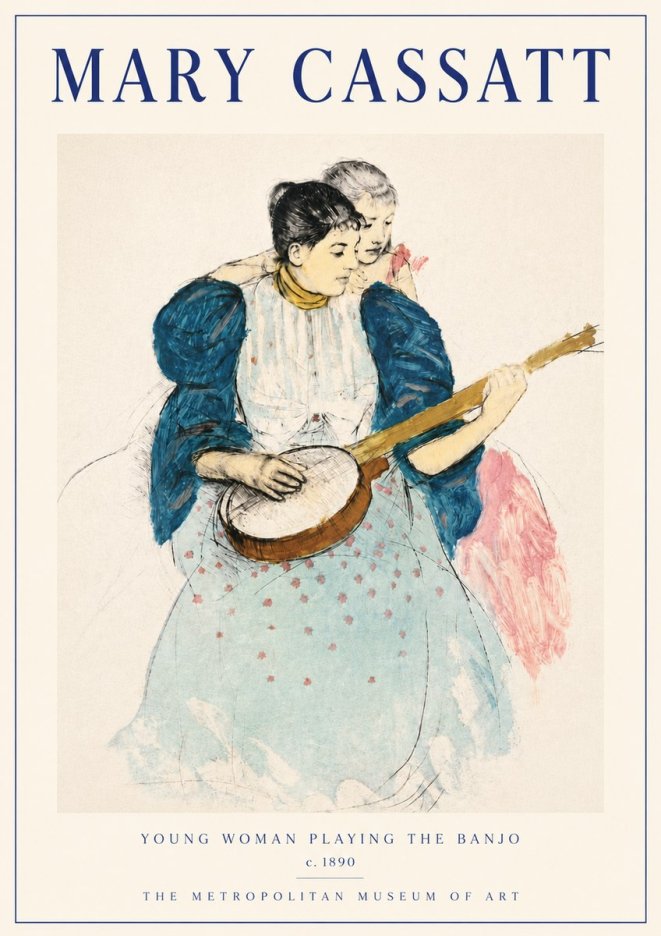 Mary Cassatt Young Woman Playing the Banjo No6 - Poszter
