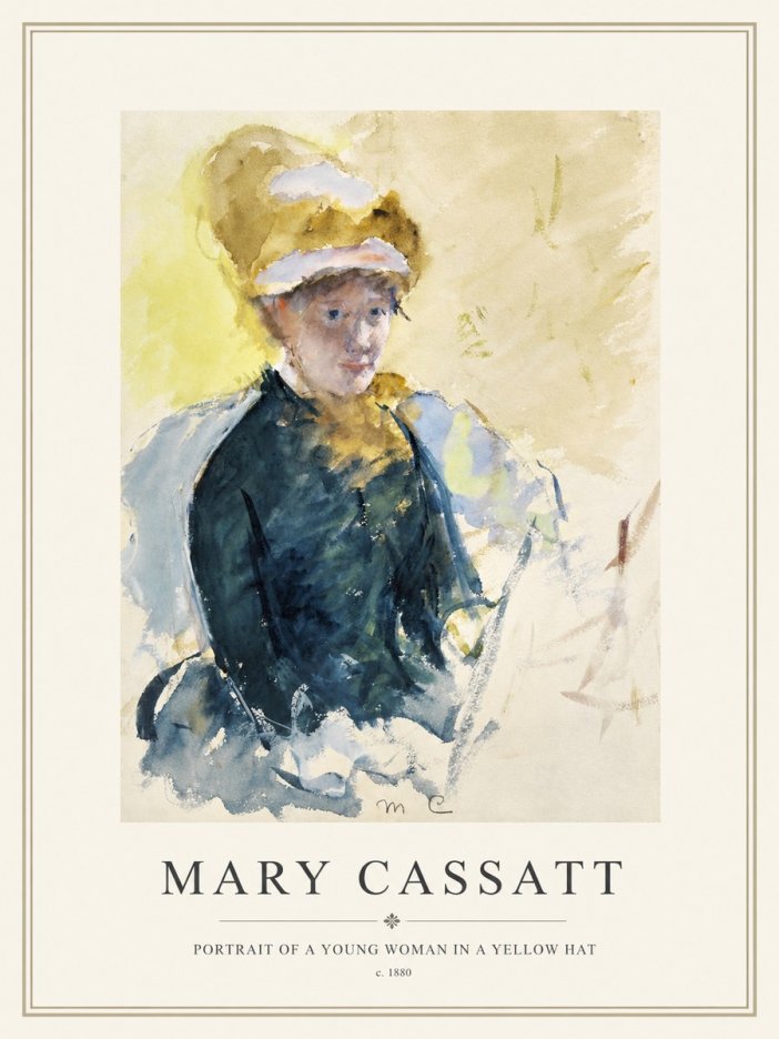 Mary Cassatt Portrait of a Young Woman in a Yellow Hat No1 - Poszter