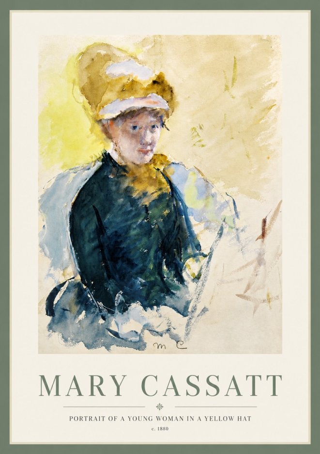 Mary Cassatt Portrait of a Young Woman in a Yellow Hat No3 - Poszter