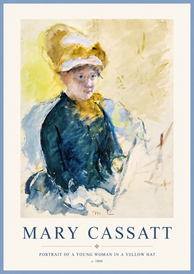 Mary Cassatt Portrait of a Young Woman in a Yellow Hat No4 - Poszter