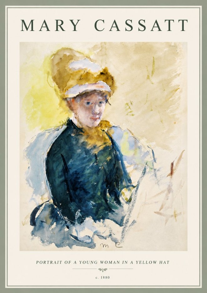 Mary Cassatt Portrait of a Young Woman in a Yellow Hat No6 - Poszter