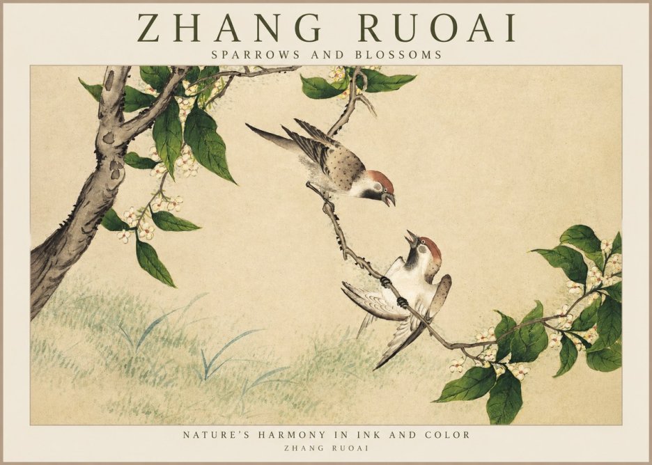 Zhang Ruoai Sparrows and Blossoms No1 - Poszter