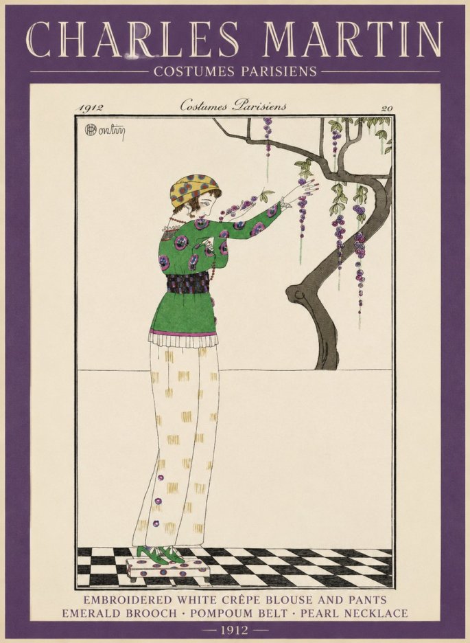 Charles Martin Embroidered White Crêpe Blouse and Pants No1 - Poszter