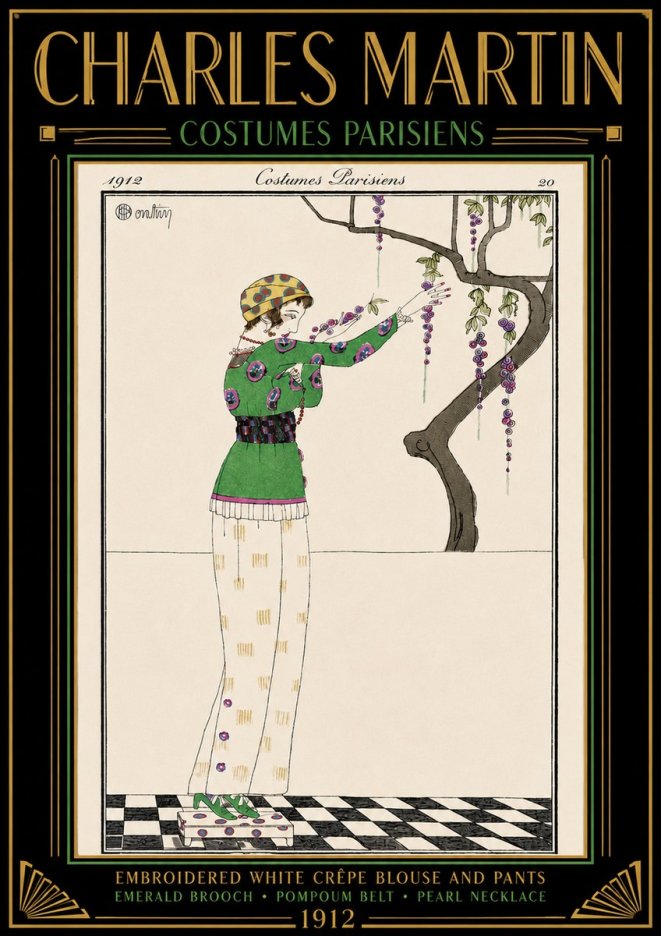 Charles Martin Embroidered White Crêpe Blouse and Pants No4 - Poszter