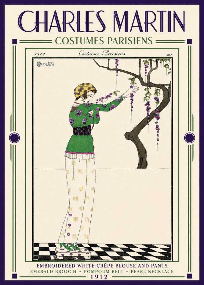 Charles Martin Embroidered White Crêpe Blouse and Pants No5 - Poszter