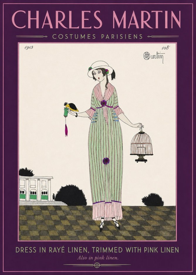 Charles Martin Dress in Rayé Linen, Trimmed with Pink Linen No2 - Poszter