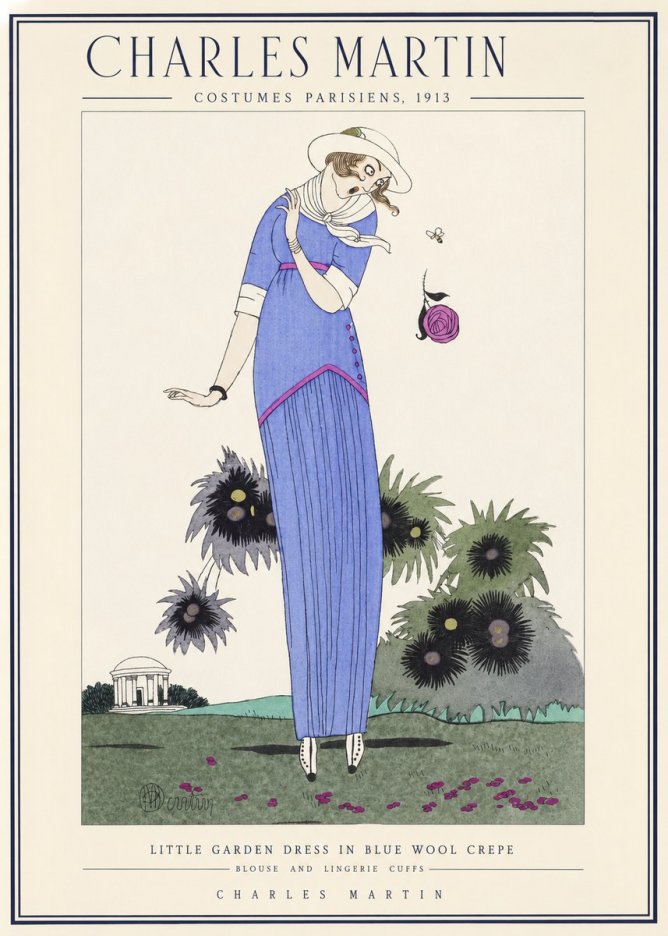 Charles Martin Little Garden Dress in Blue Wool Crepe No1 - Poszter