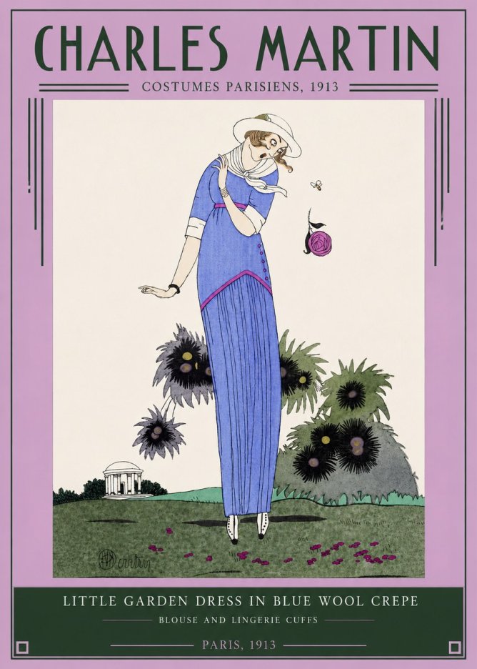 Charles Martin Little Garden Dress in Blue Wool Crepe No2 - Poszter