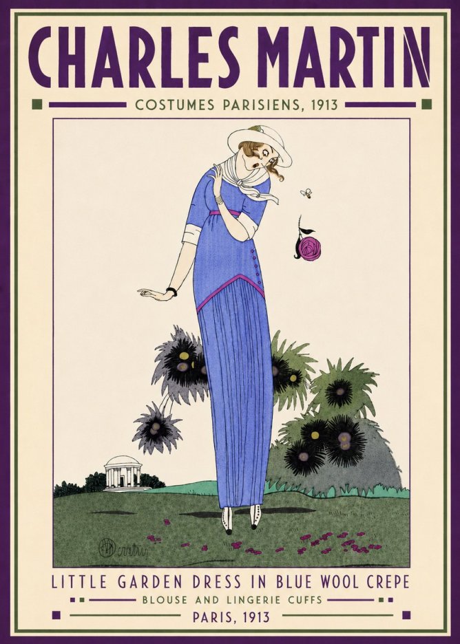 Charles Martin Little Garden Dress in Blue Wool Crepe No4 - Poszter