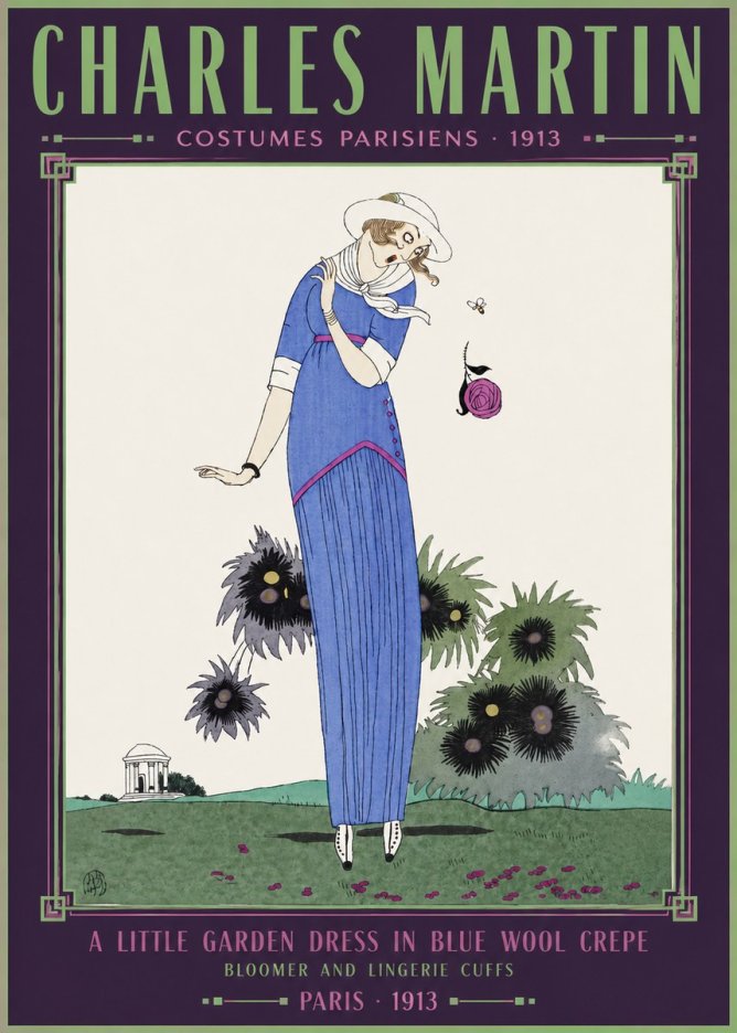 Charles Martin Little Garden Dress in Blue Wool Crepe No6 - Poszter