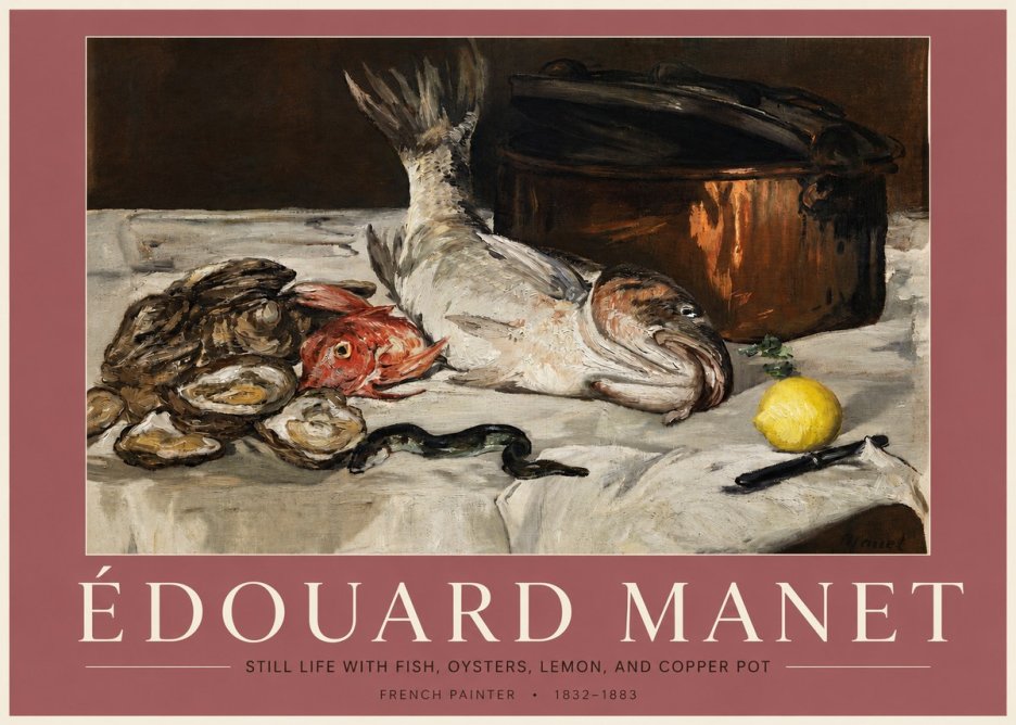 Édouard Manet Still Life with Fish, Oysters, Lemon, and Copper Pot No3 - Poszter