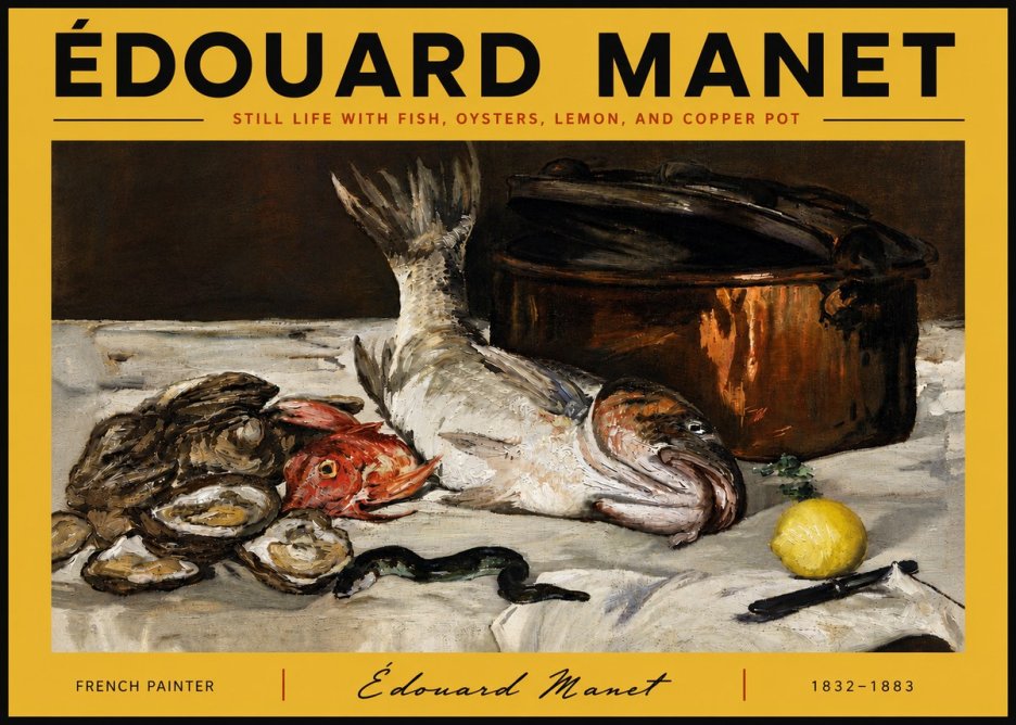Édouard Manet Still Life with Fish, Oysters, Lemon, and Copper Pot No6 - Poszter