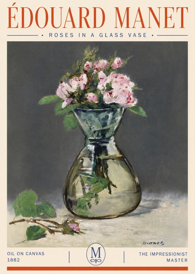 Édouard Manet Roses in a Glass Vase II No4 - Poszter