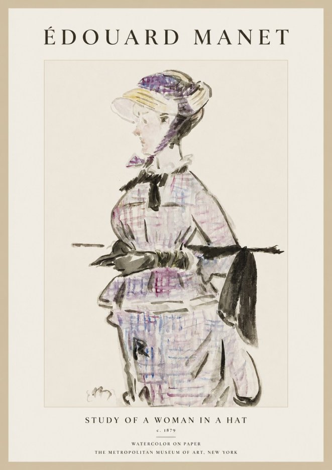 Édouard Manet Study of a Woman in a Hat No1 - Poszter