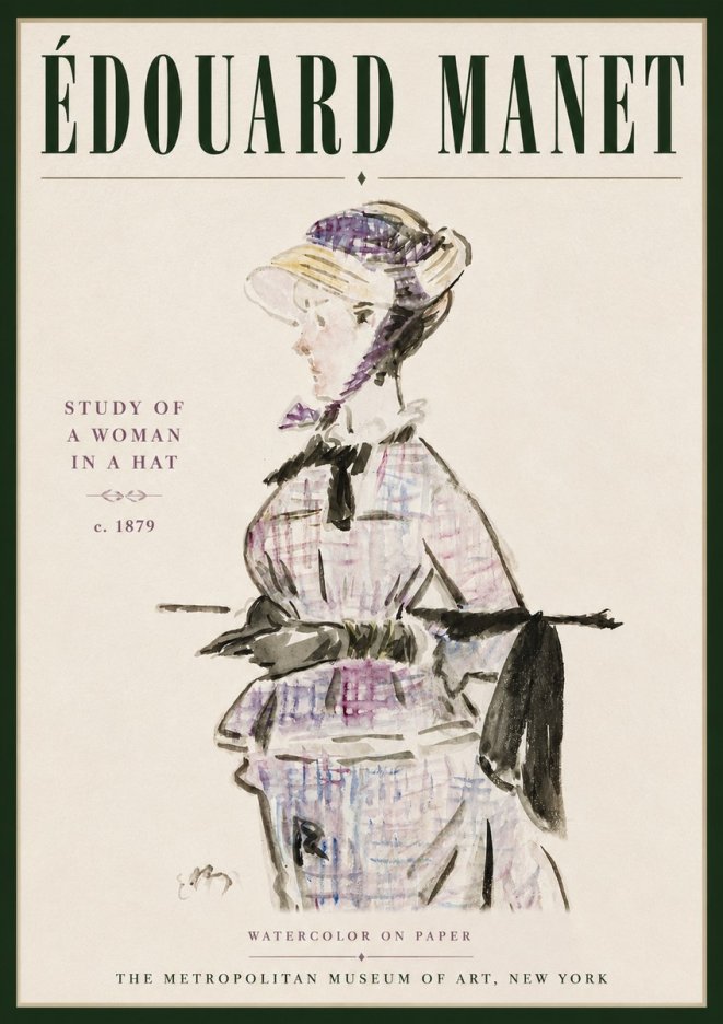 Édouard Manet Study of a Woman in a Hat No5 - Poszter