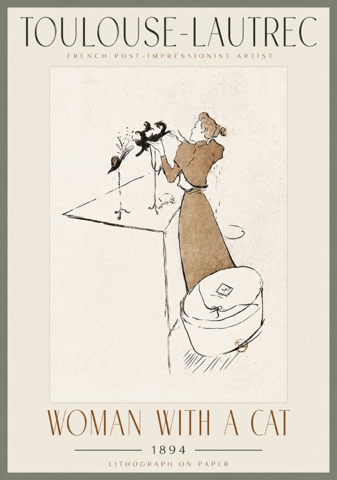 Toulouse-Lautrec Woman with a Cat No2 - Poszter