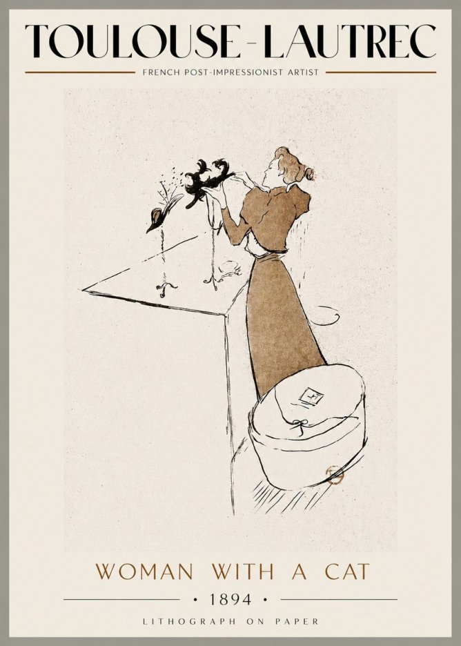 Toulouse-Lautrec Woman with a Cat No3 - Poszter