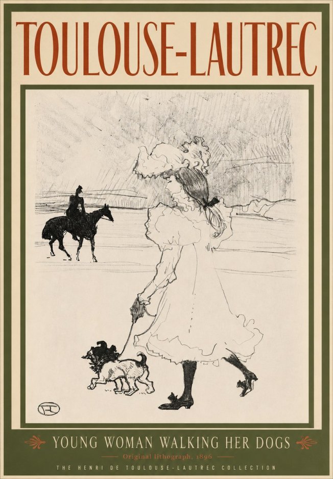 Toulouse-Lautrec Young Woman Walking Her Dogs No3 - Poszter
