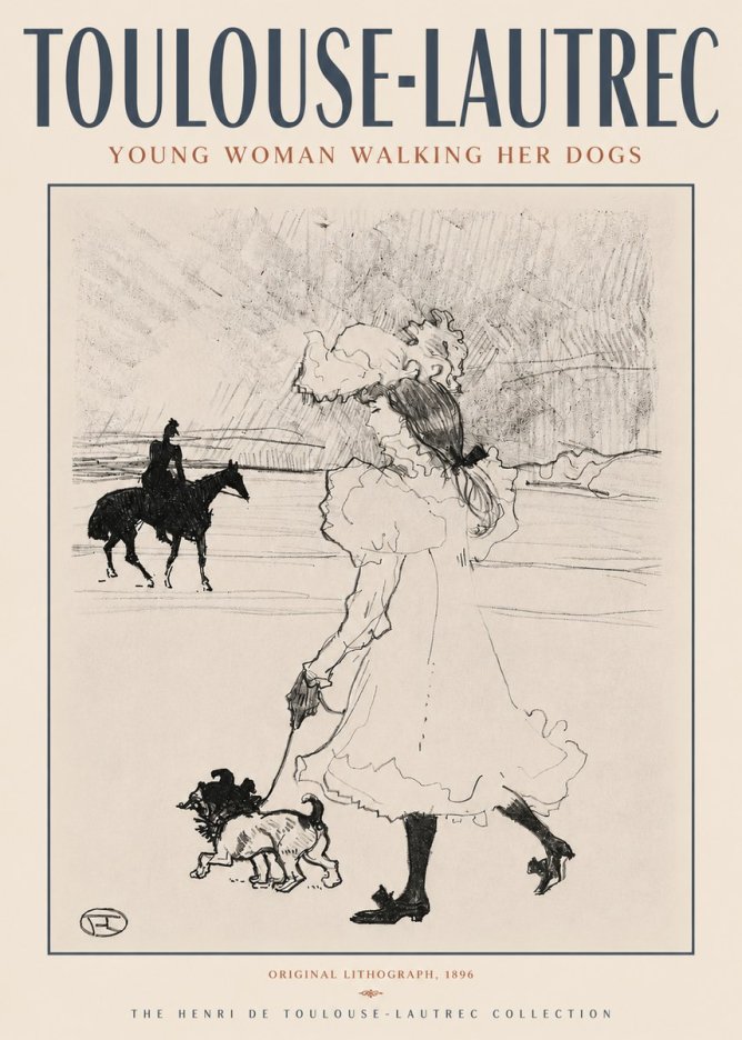 Toulouse-Lautrec Young Woman Walking Her Dogs No4 - Poszter