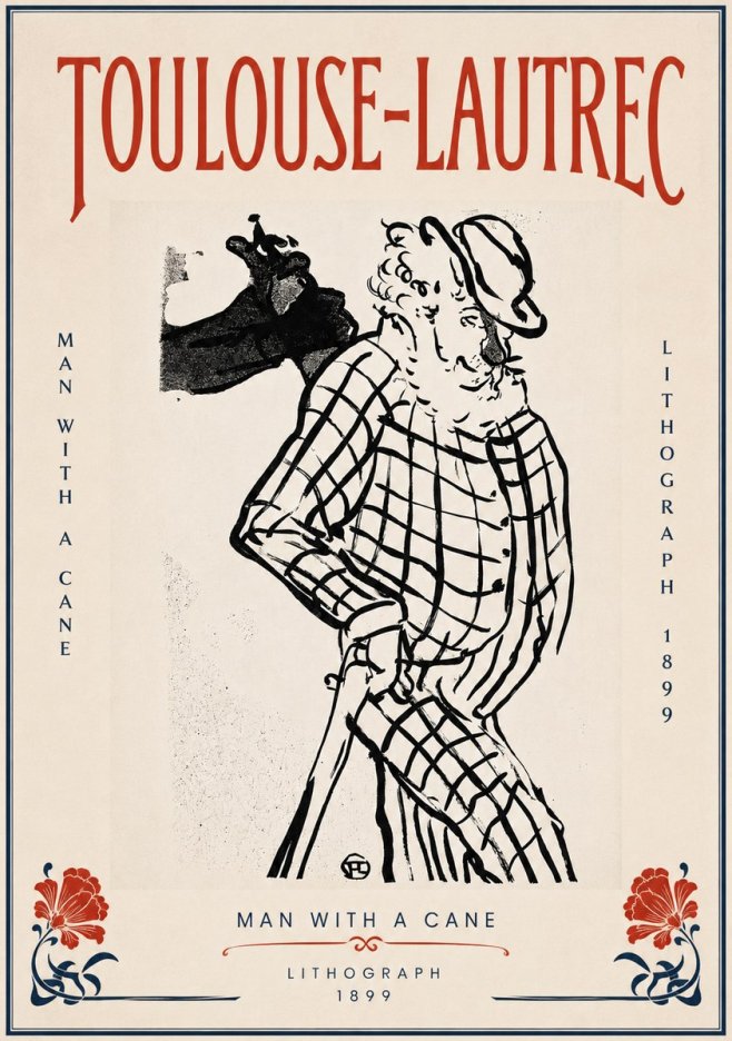 Toulouse-Lautrec Man with a Cane No5 - Poszter