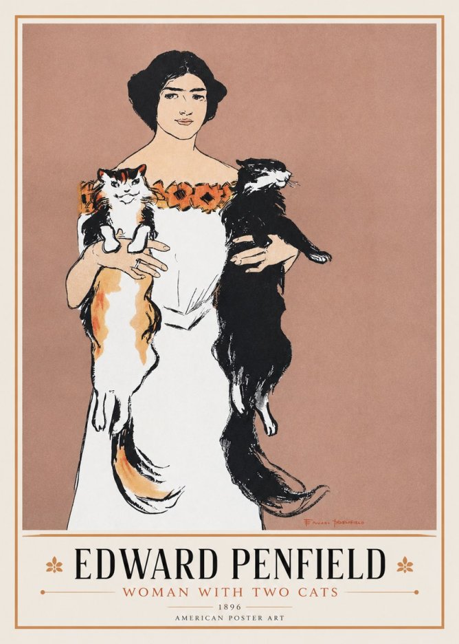 Edward Penfield Woman with Two Cats No1 - Poszter