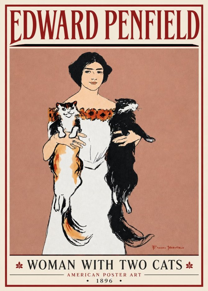 Edward Penfield Woman with Two Cats No4 - Poszter