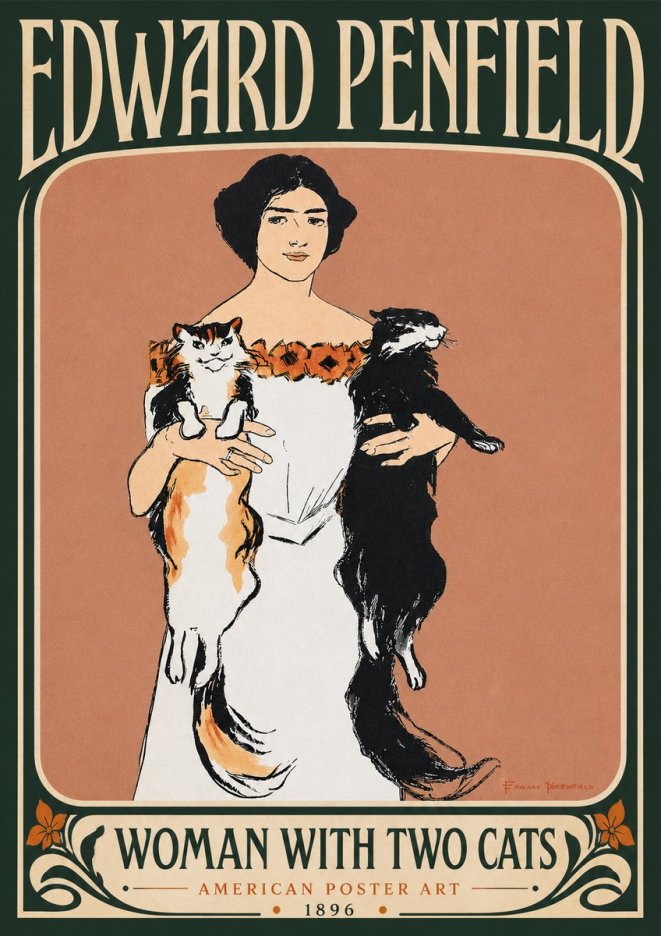 Edward Penfield Woman with Two Cats No5 - Poszter