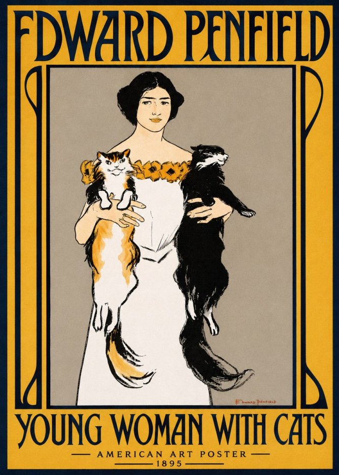 Edward Penfield Young Woman with Cats No2 - Poszter