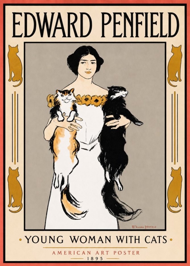 Edward Penfield Young Woman with Cats No3 - Poszter