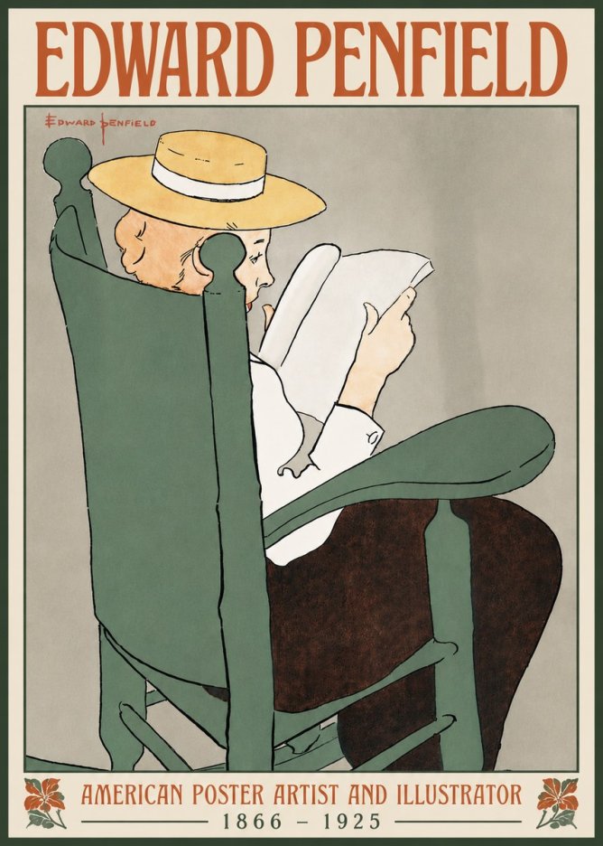 Edward Penfield Reading Woman in a Rocking Chair No5 - Poszter