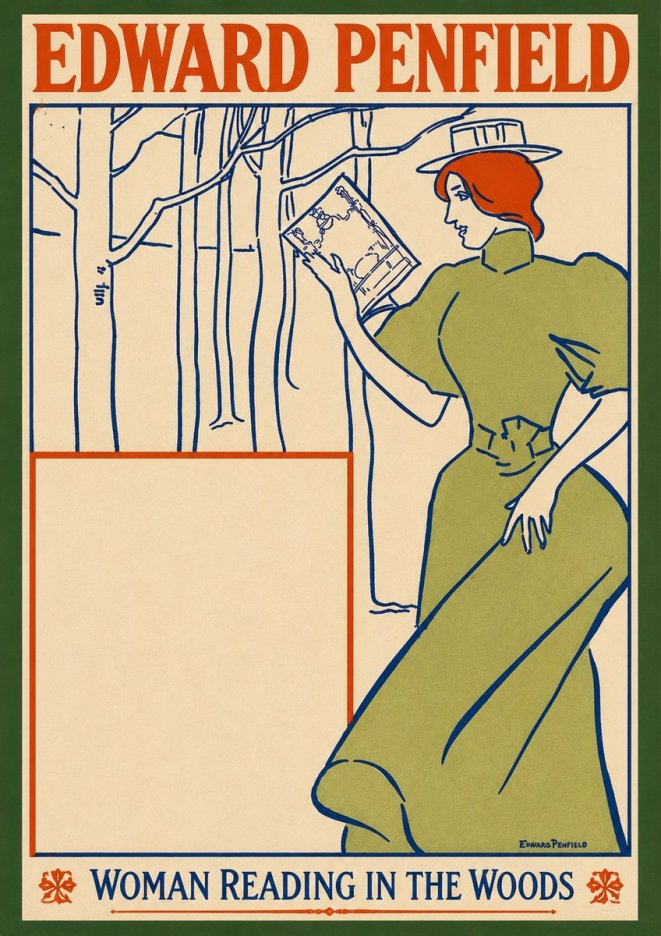 Edward Penfield Woman Reading in the Woods No2 - Poszter