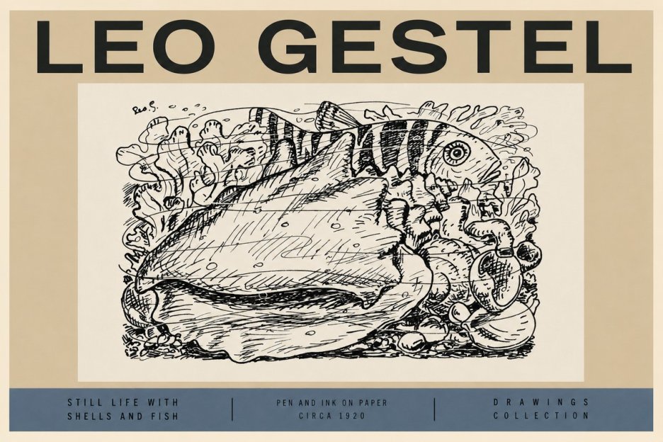 Leo Gestel Still Life with Shells and Fish No2 - Poszter