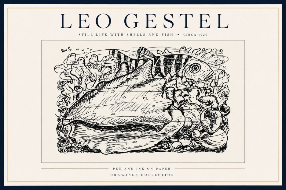 Leo Gestel Still Life with Shells and Fish No3 - Poszter