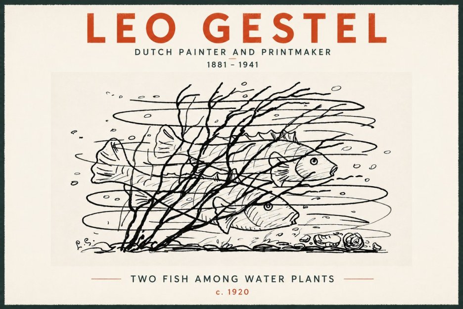 Leo Gestel Two Fish Among Water Plants No5 - Poszter