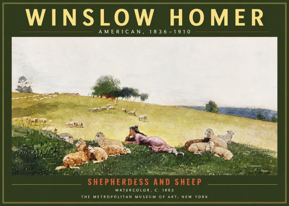 Winslow Homer Shepherdess and Sheep No5 - Poszter