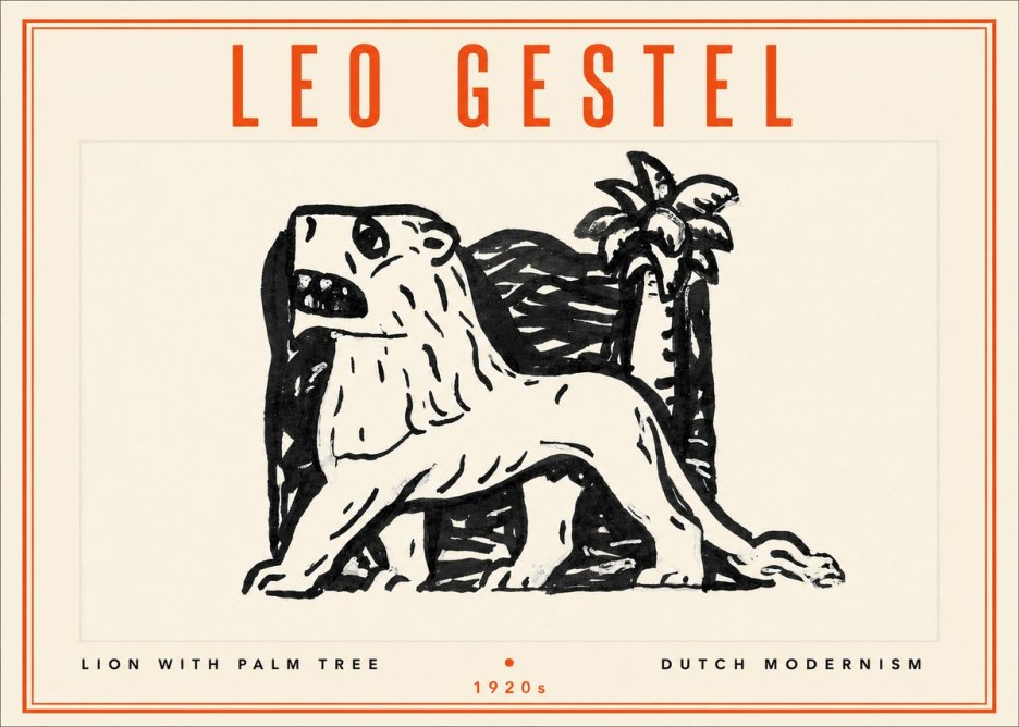 Leo Gestel Lion with Palm Tree No4 - Poszter