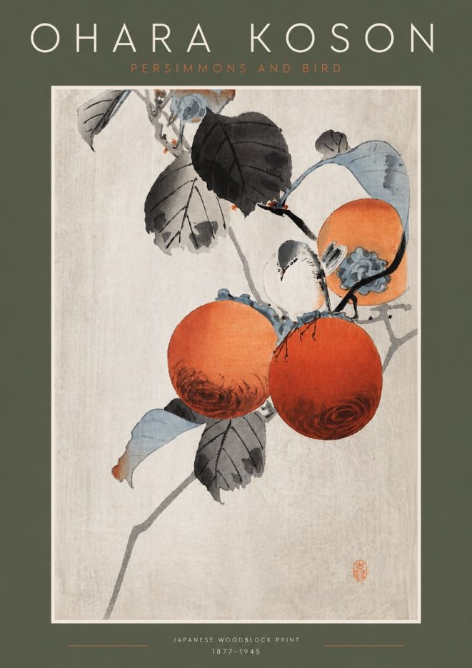Ohara Koson Persimmons and Bird No3 - Poszter