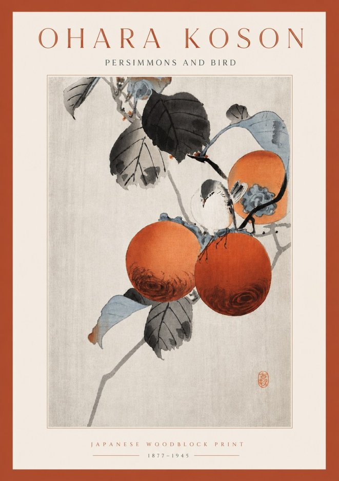 Ohara Koson Persimmons and Bird No6 - Poszter