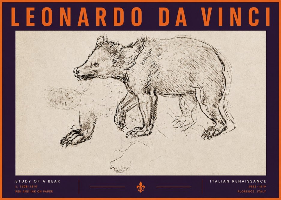 Leonardo da Vinci Study of a Bear No6 - Poszter