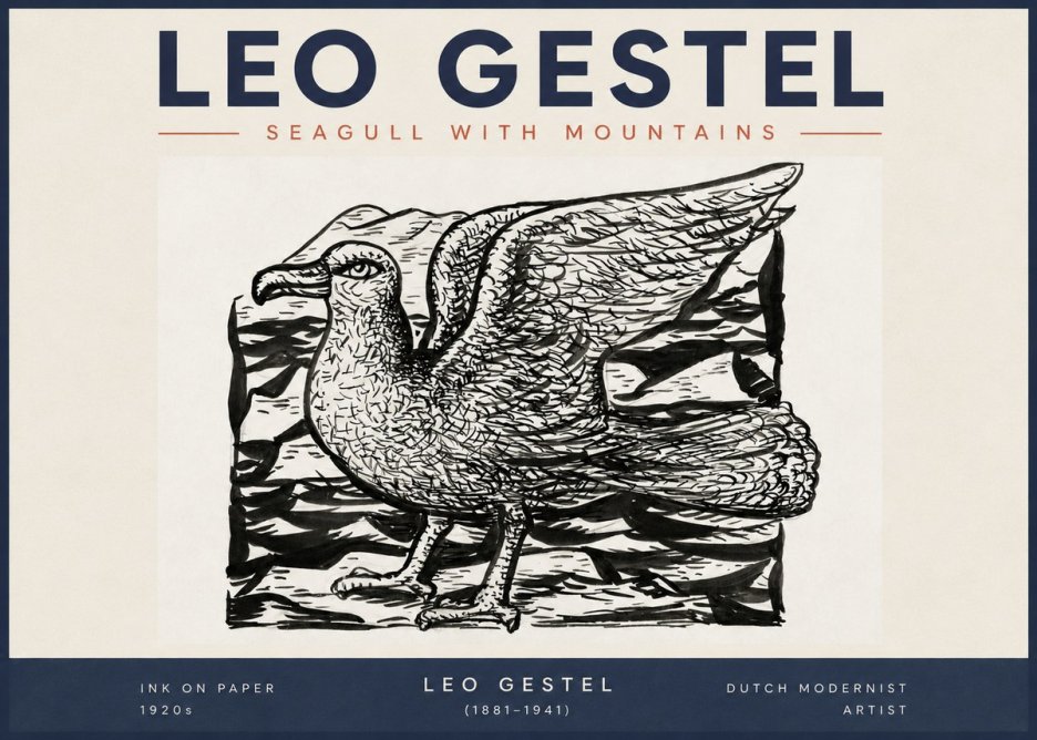 Leo Gestel Seagull with Mountains No2 - Poszter