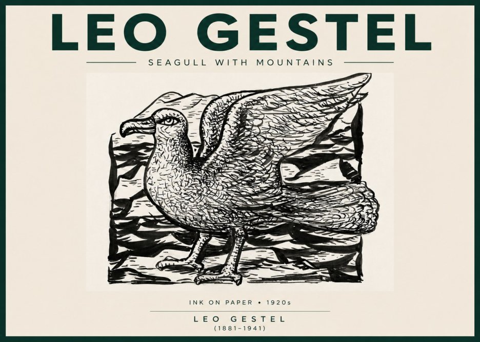 Leo Gestel Seagull with Mountains No3 - Poszter