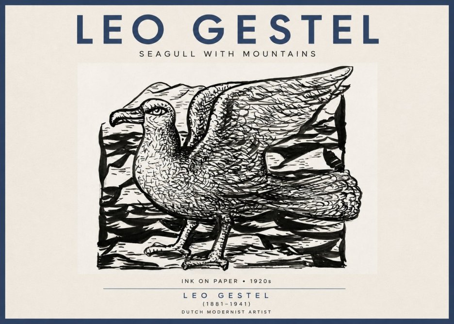 Leo Gestel Seagull with Mountains No4 - Poszter