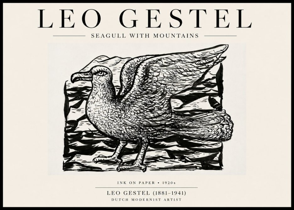 Leo Gestel Seagull with Mountains No6 - Poszter