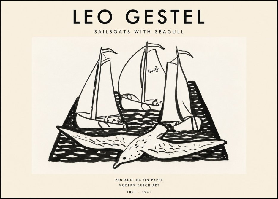 Leo Gestel Sailboats with Seagull No1 - Poszter