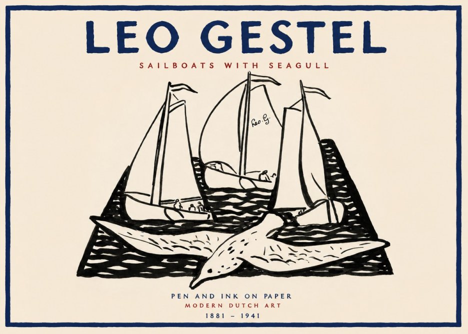 Leo Gestel Sailboats with Seagull No2 - Poszter